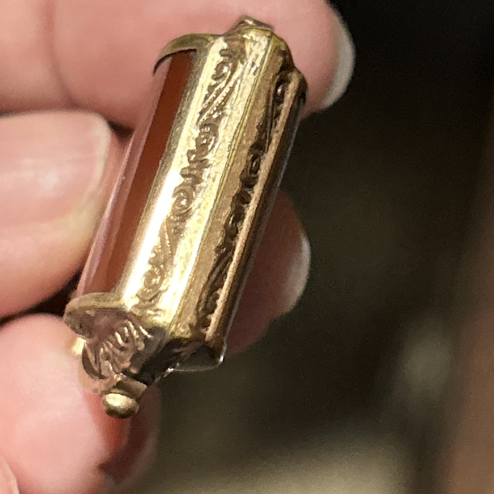 Vintage CHARNIER 1/10 Watch Chain Rose GF Abalone Carnelian Spinner GF Fob 11”