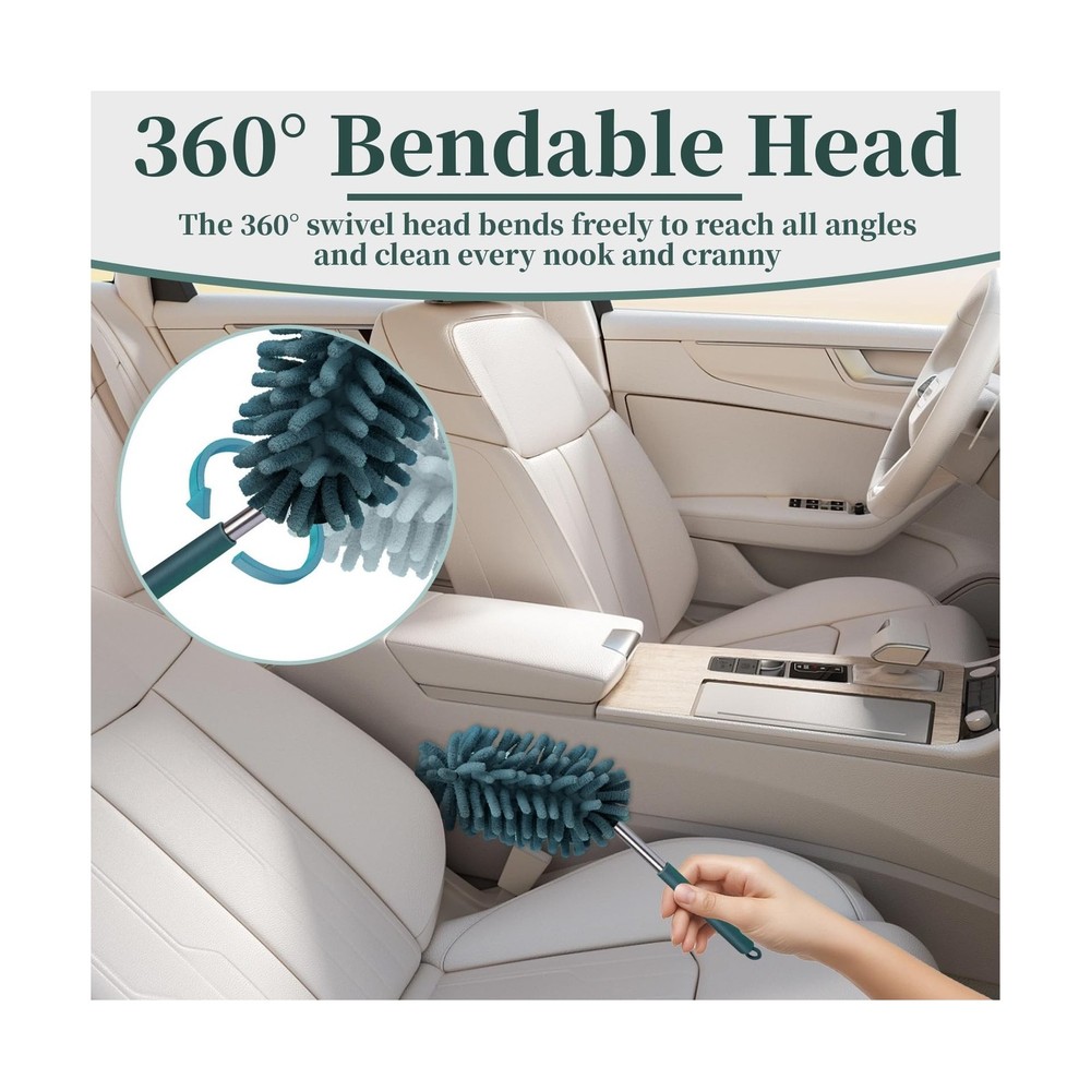 2 PCS Car Interior Duster with Extension Pole, Microfiber Car Dusters with Be...