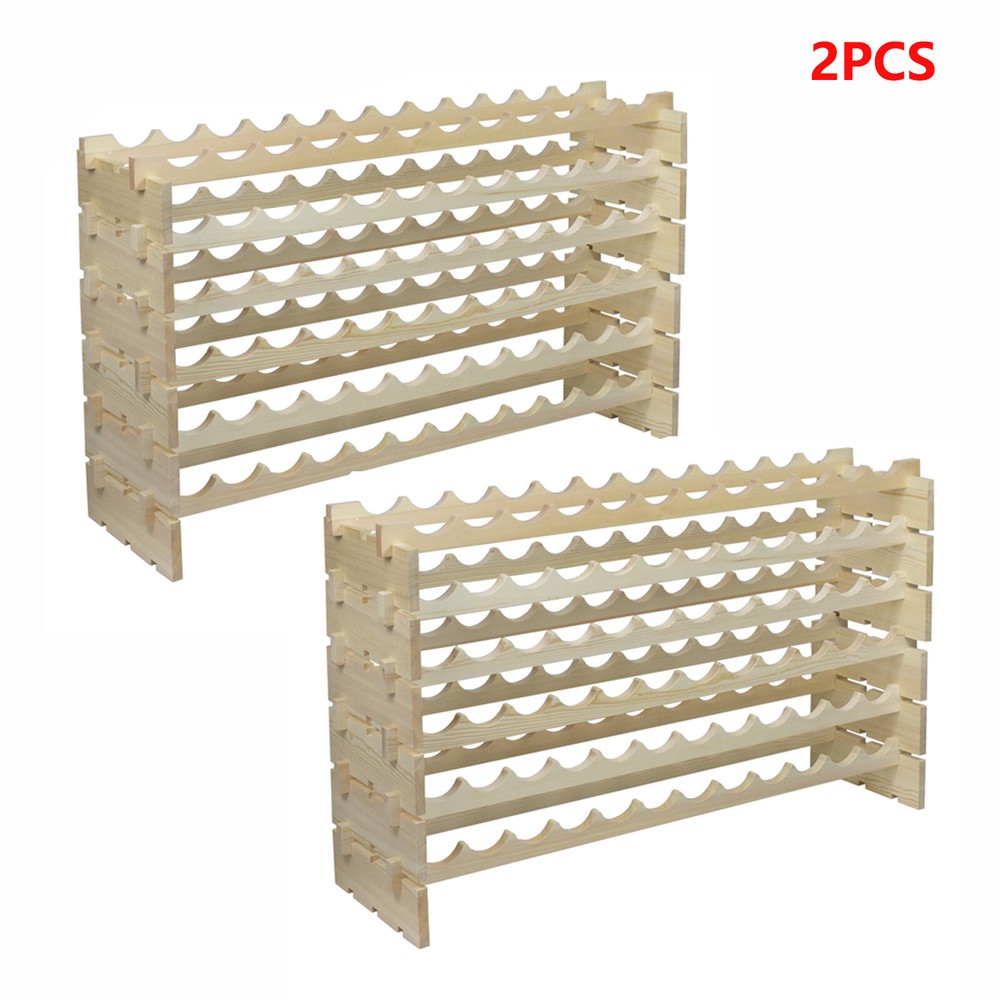 2PCS 72 Bottles Wine Rack Holder Stackable Storage 6 Tier Solid Wood Display