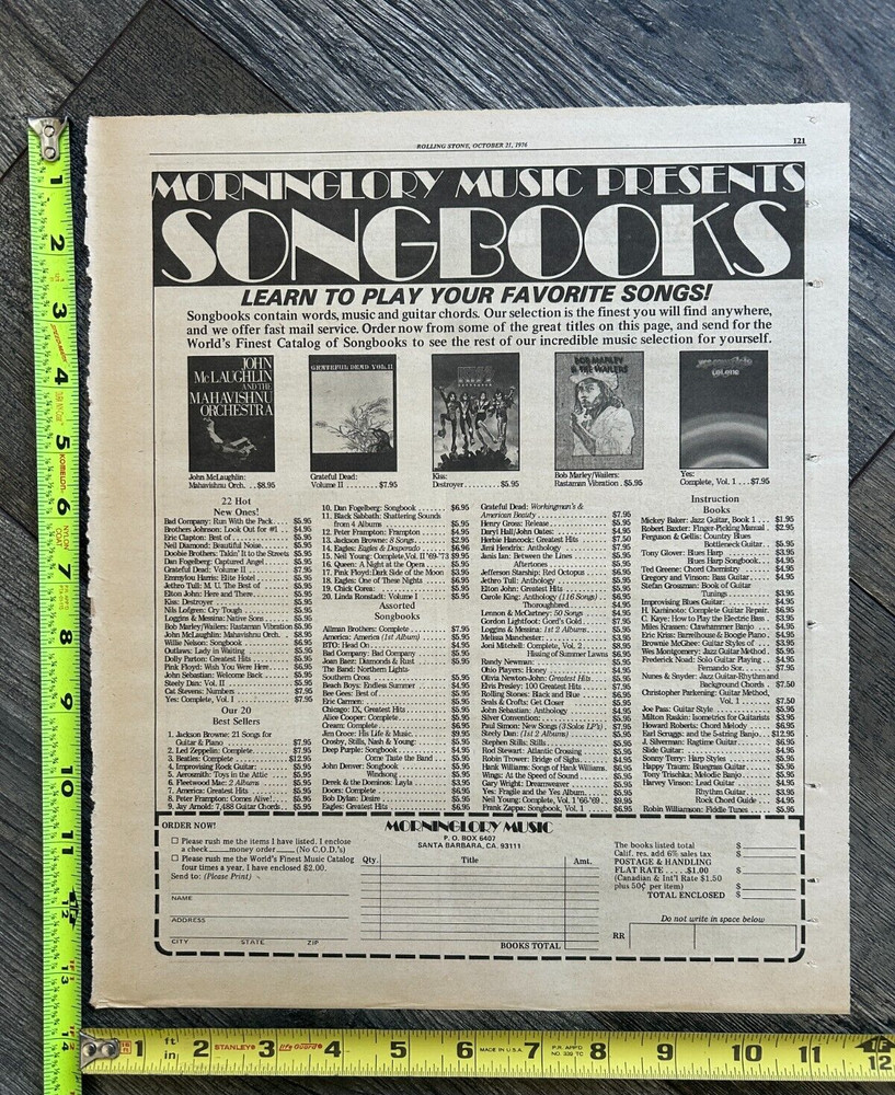 KISS Ad Advert Kiss Destroyer Songbook Order Form 1976 11x14 Vintage Kiss Aucoin