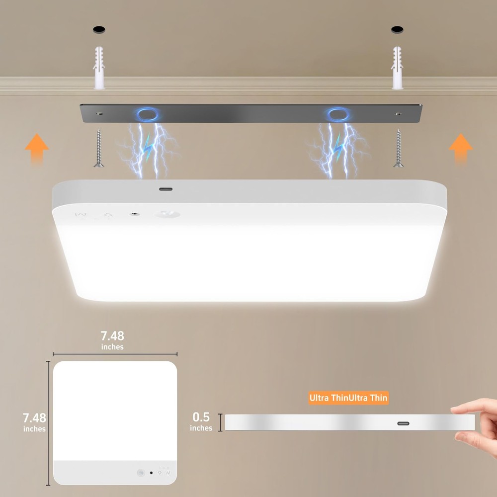 Rechargeable Motion Sensor Ceiling Light with Remote - Magnetic Wireless Clos...