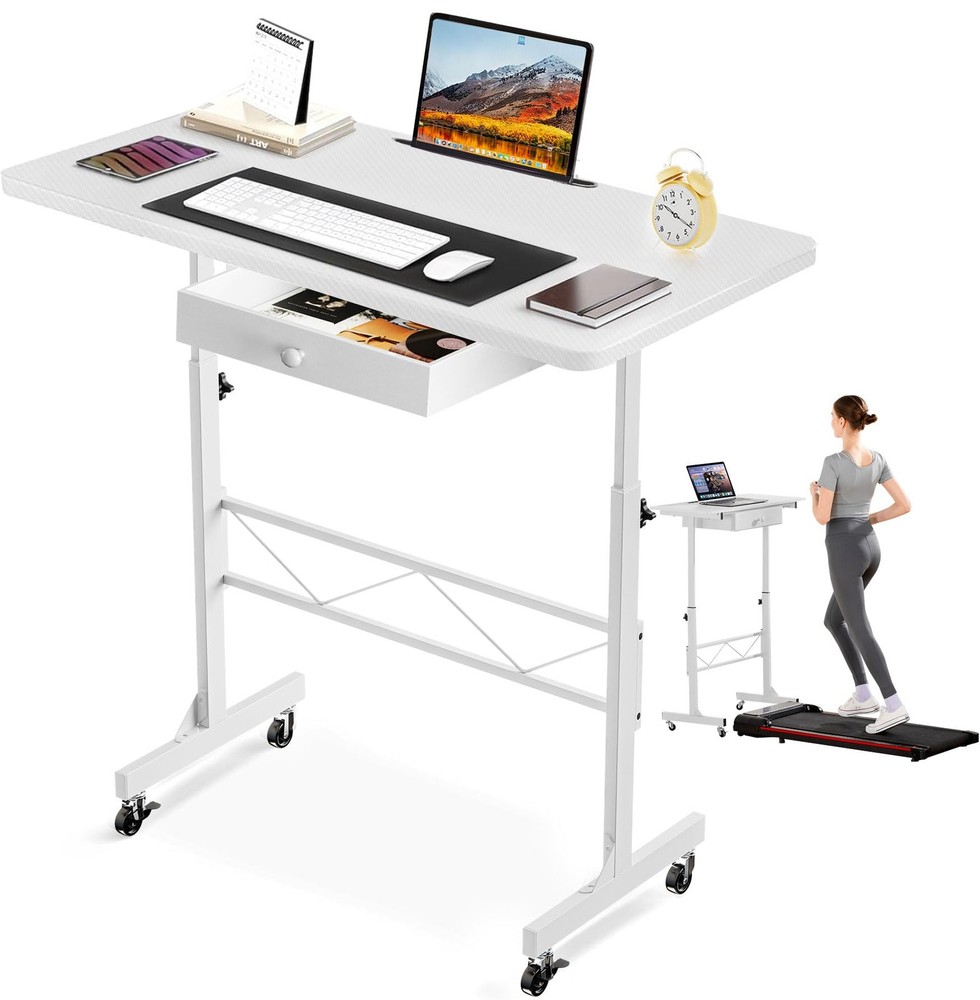 COMHOMA Small Standing Desk Adjustable Height Mobile Computer Desk Rolling Lapto