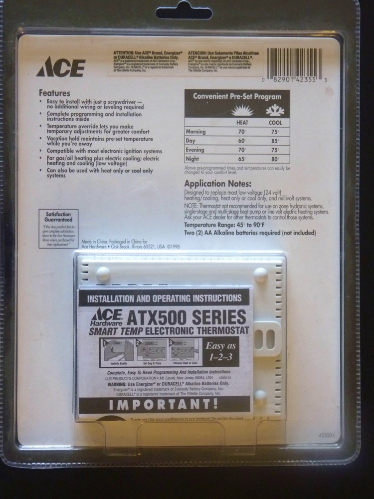 ACE 42355 Heating/Cooling, 24-Volt, Easy Programming, BNIB