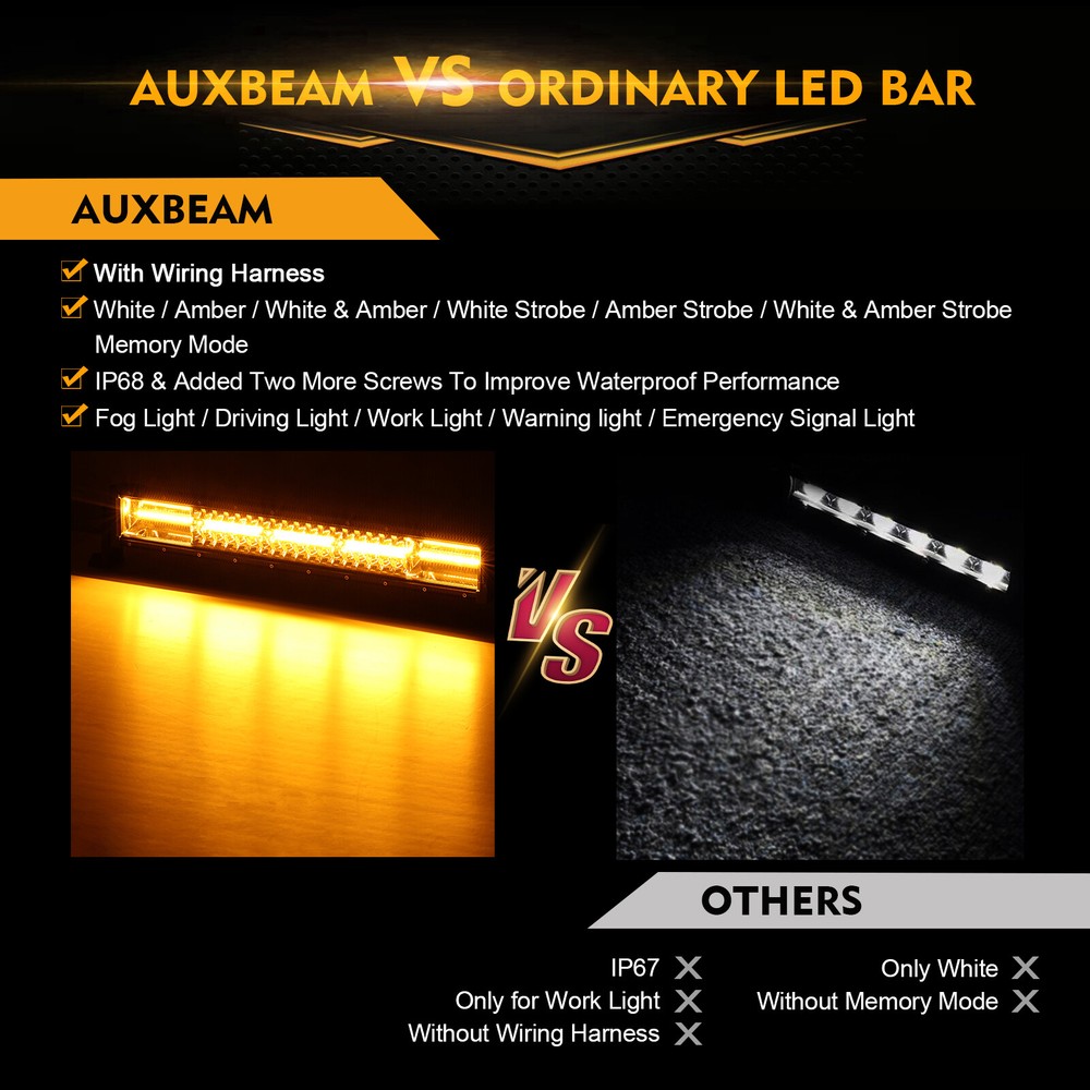 AUXBEAM 22"inch Led Work Light Bar Strobe with Memory Function Driving Lamp 20"