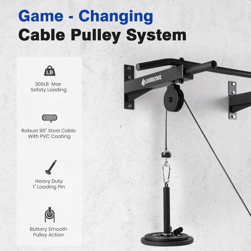 LIONSCOOL Multifunctional Wall Mounted Pull Up Bar with Pulley System (16"/24...