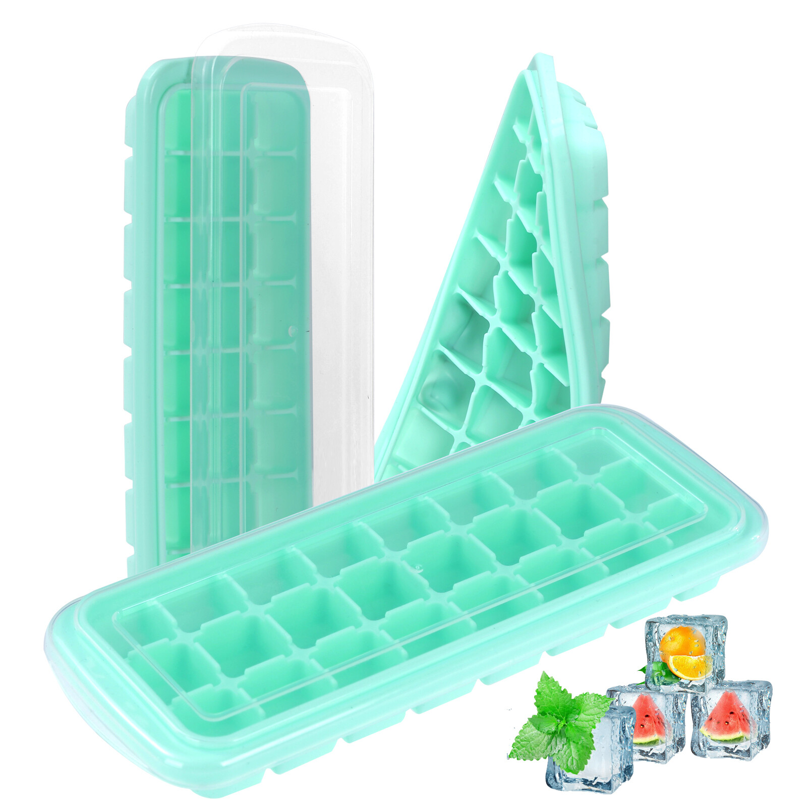 HUMBEE, Soft Silicone Ice cube Tray with PP Lid, BPA free 24 or 36 Cubes