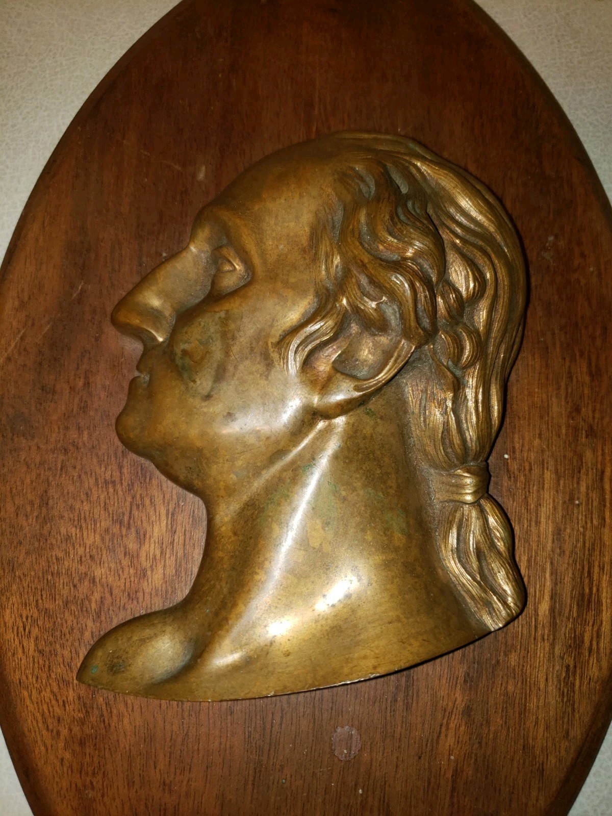 Antique Bronze George Washington Bronze Profile Bust Plaque Wall Hanging 12.75”
