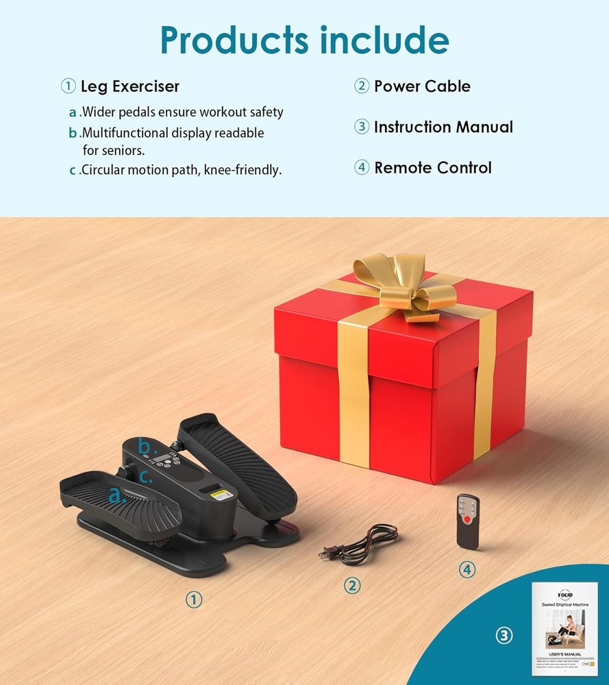 - Quiet Motorized Leg Exerciser with Smart Remote, 12-Speed Manual Programs A...