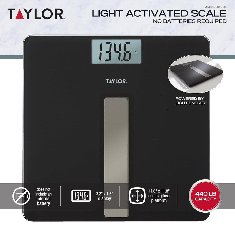 Light Powered Digital Bath Scale, Large and Durable Platform, Light Powered Pane