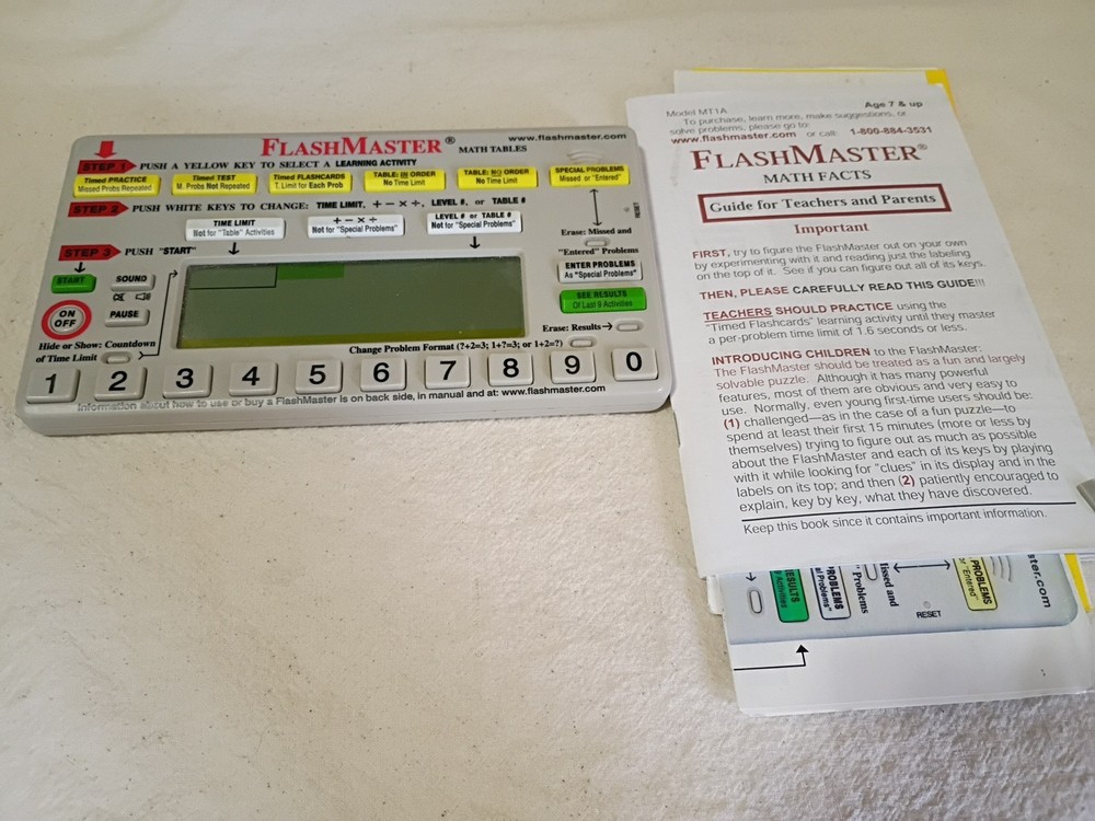 Flash Master Math Tables Electronic Learning Tool Model MT1A Tested Working A6