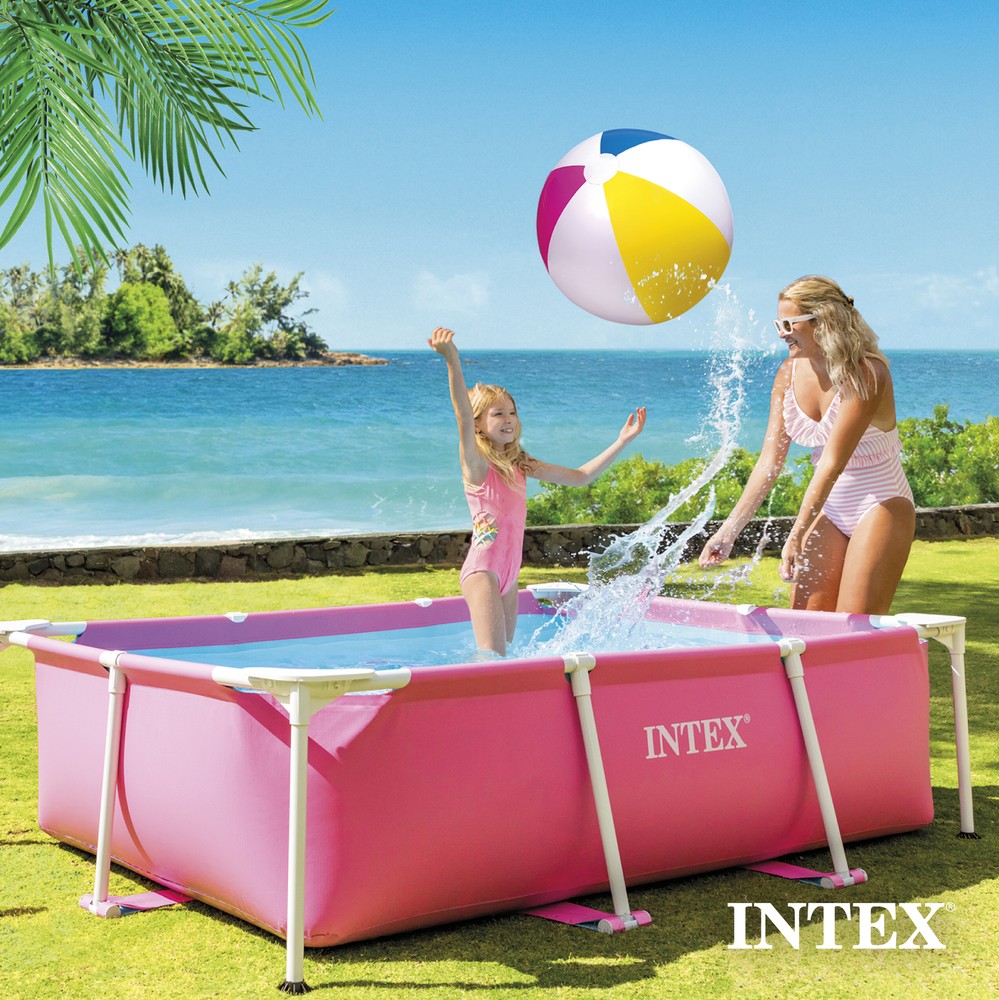 Intex 86" x 23" Rectangular Frame Above Ground Swimming Pool, Pink (Open Box)