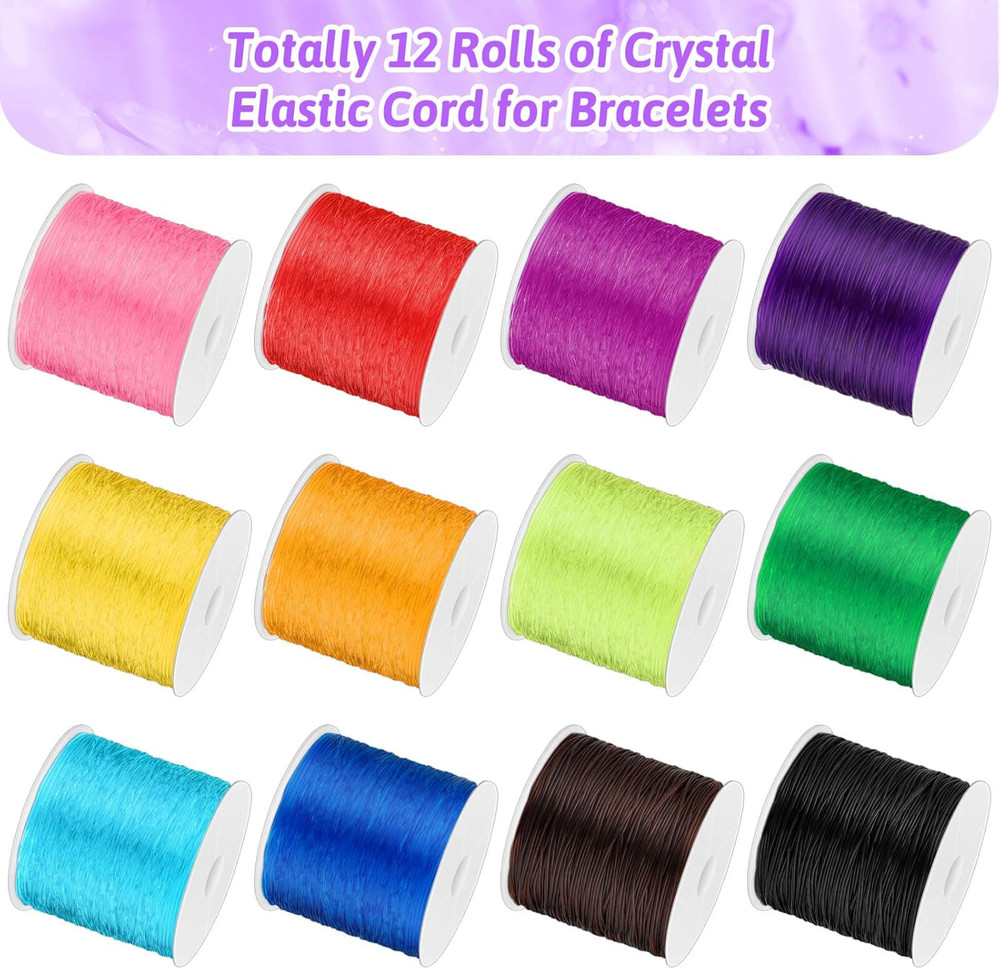 12 Rolls Elastic Crystal Tec String for Bracelets, 0.8 MM Stretch Bead...