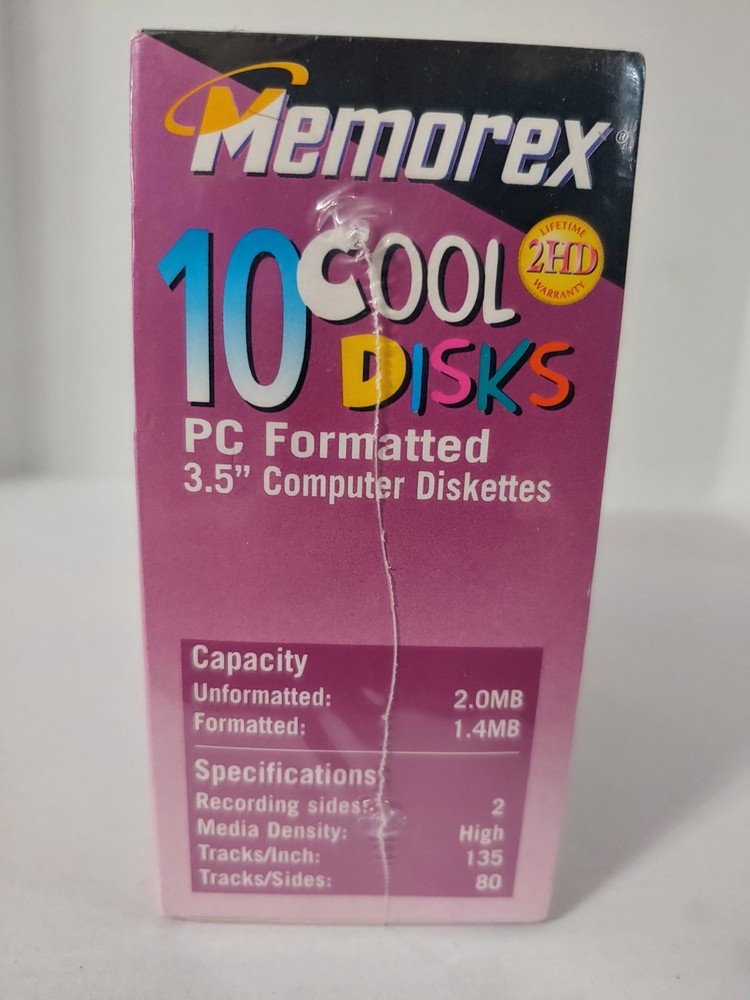 10 Pack Memorex 2HD 3.5" Computer Diskettes PC Format Cool Disks New Sealed