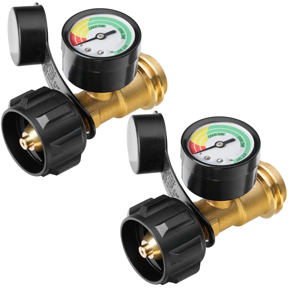 CALPOSE Propane Tank Gauge, 3 Colors Coded Universal for 2 Pack, Black