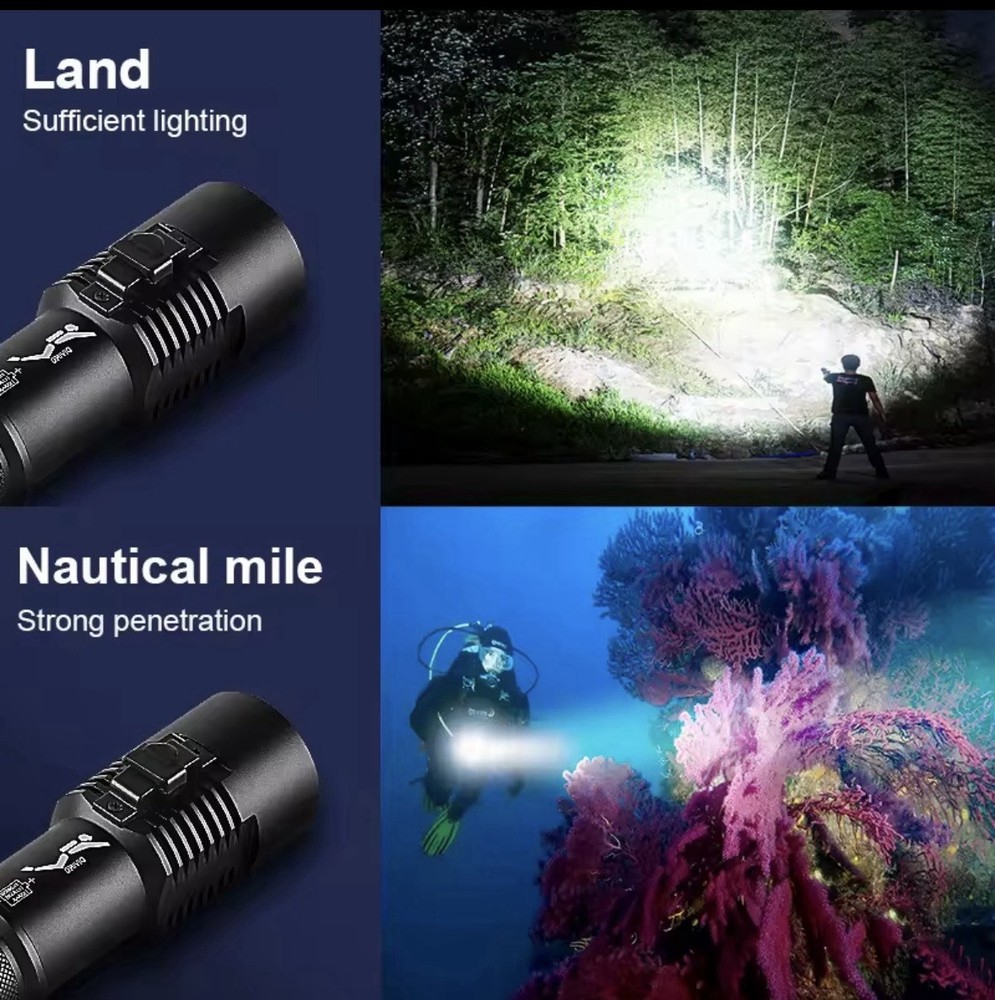 LED Diving Flashlight Waterproof Sub Diving 500M Rechargeable