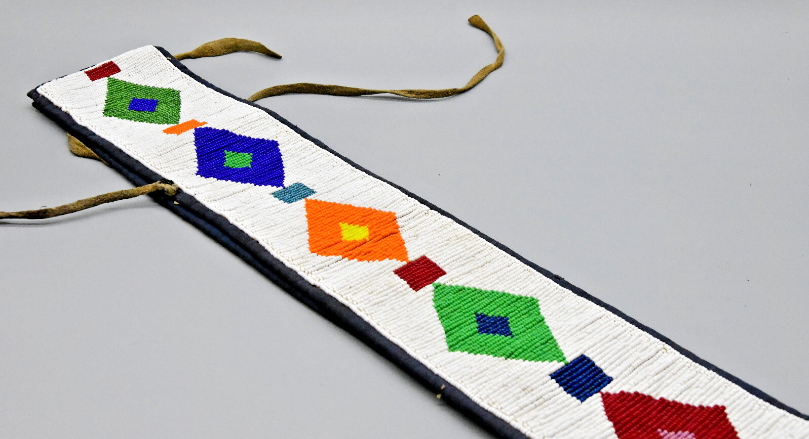 Blackfoot Beaded Belt 40.25" Long 3.5" Wide Blue Trade Cloth Backing