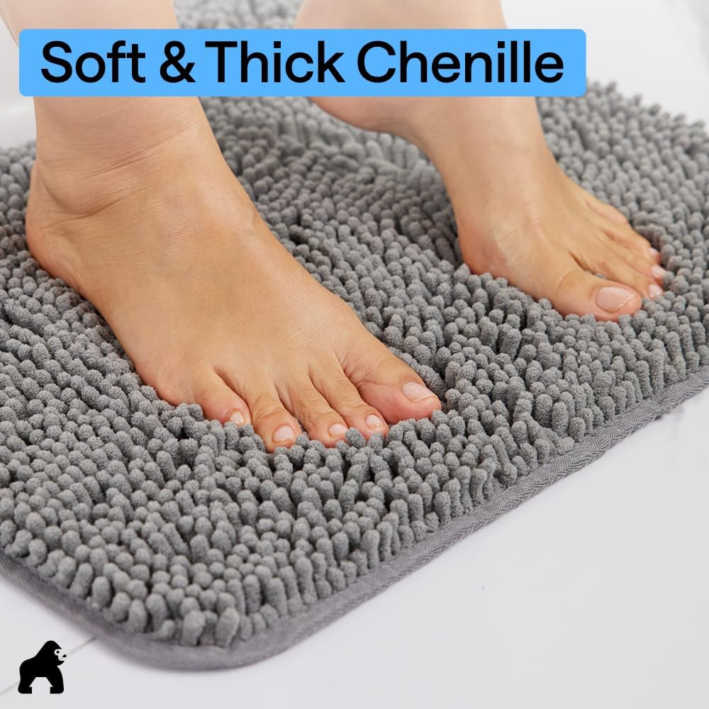 GORILLA GRIP Bath Rug Mat, Thick Soft Absorbent Chenille, Quick Dry Microfiber M