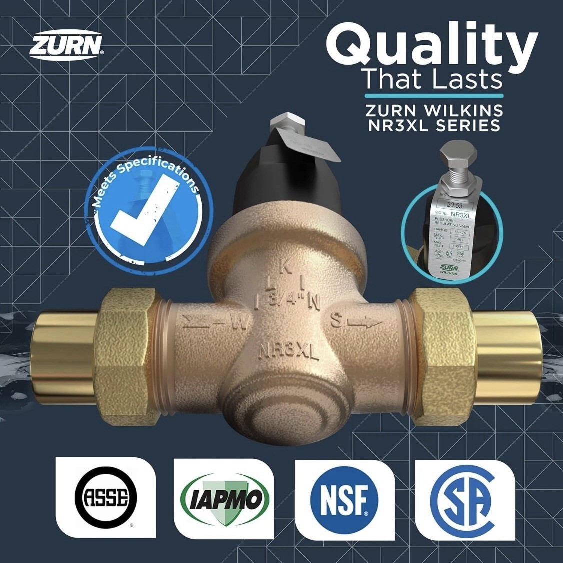 Zurn Wilkins NR3XL 1" Pressure Reducing Valve PRV Single Union 1-NR3XL Brand NEW