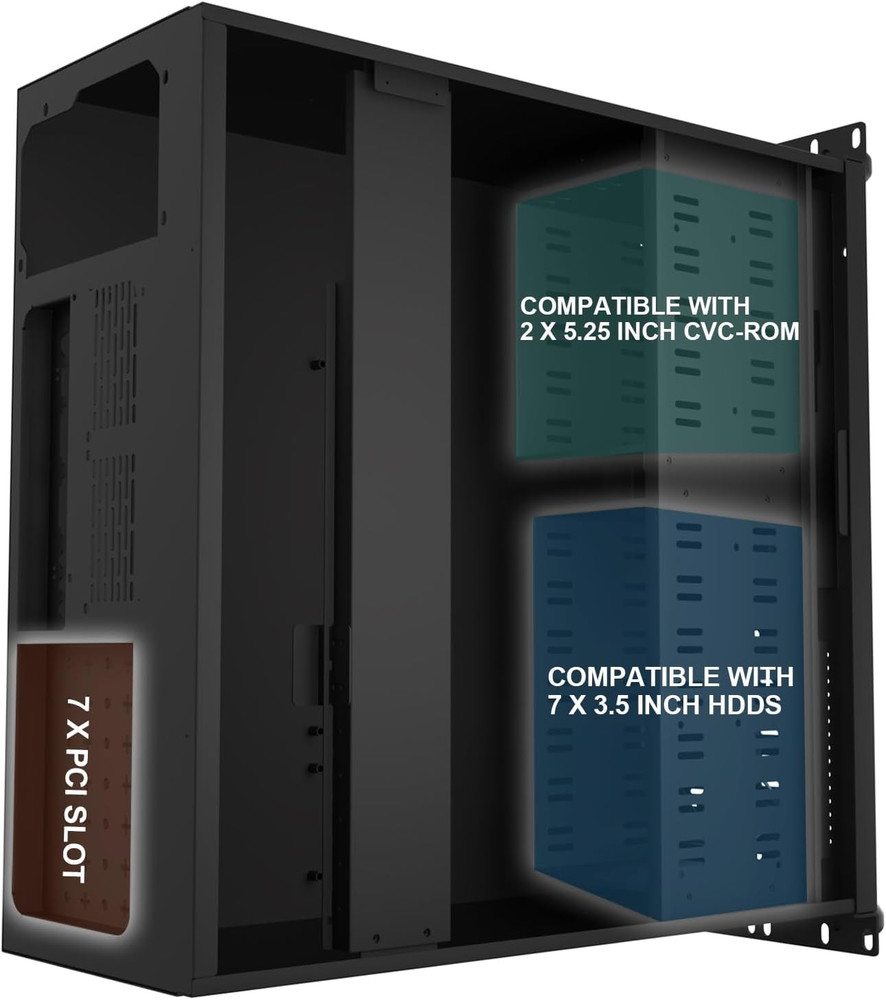 Lockable 4U Server Cabinet Case - Rackmount Chassis with 7 PCI Slots
