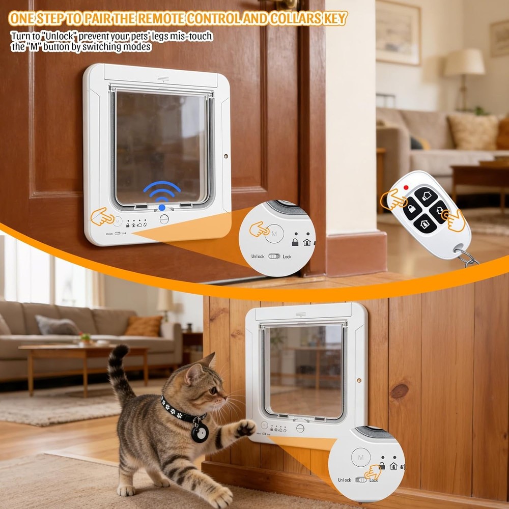 Smart Cat Door with 4 Collar Sensor Key RFID