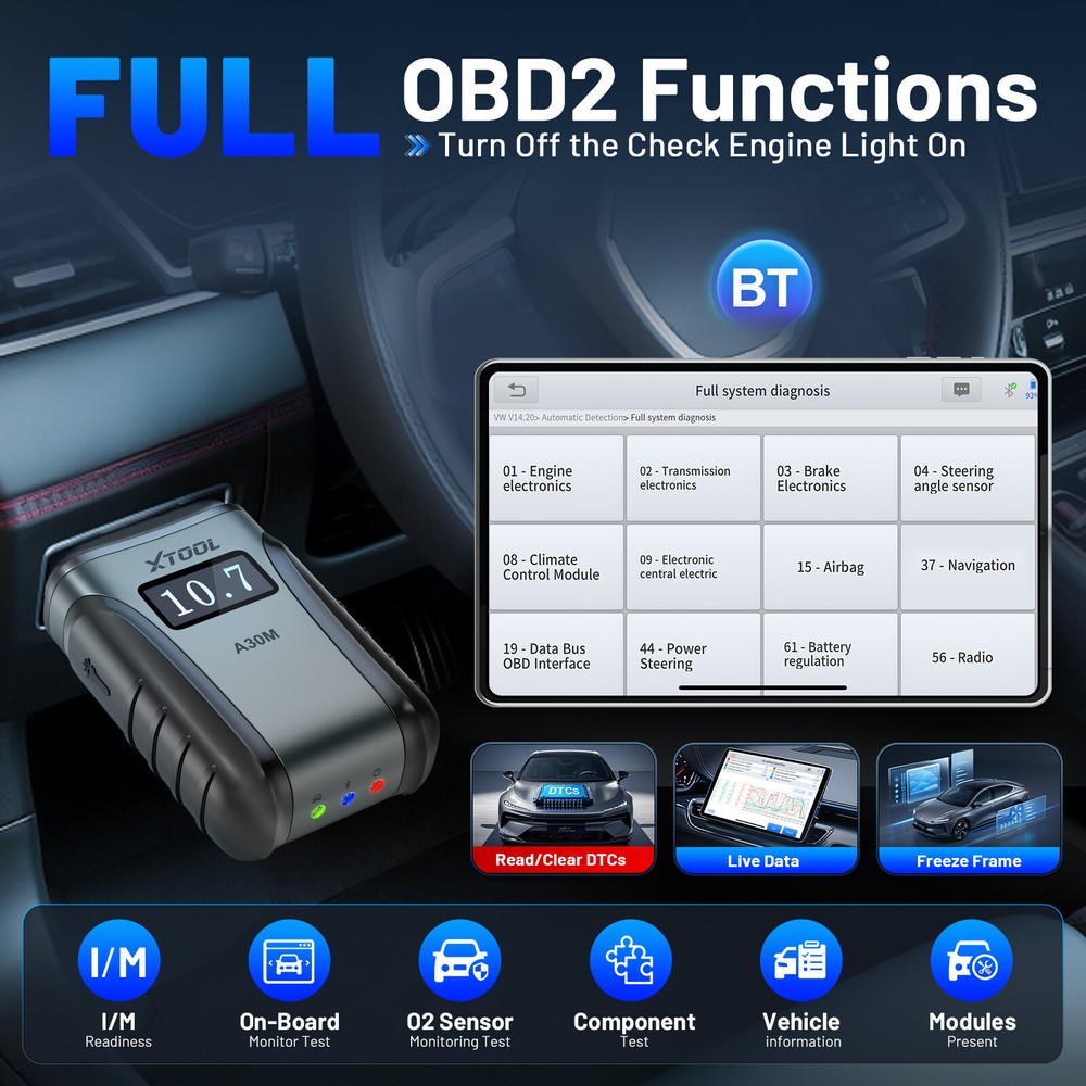 XTOOL A30M OBD2 Scanner Car Bidirectional All System Diagnostic Tool Code Reader