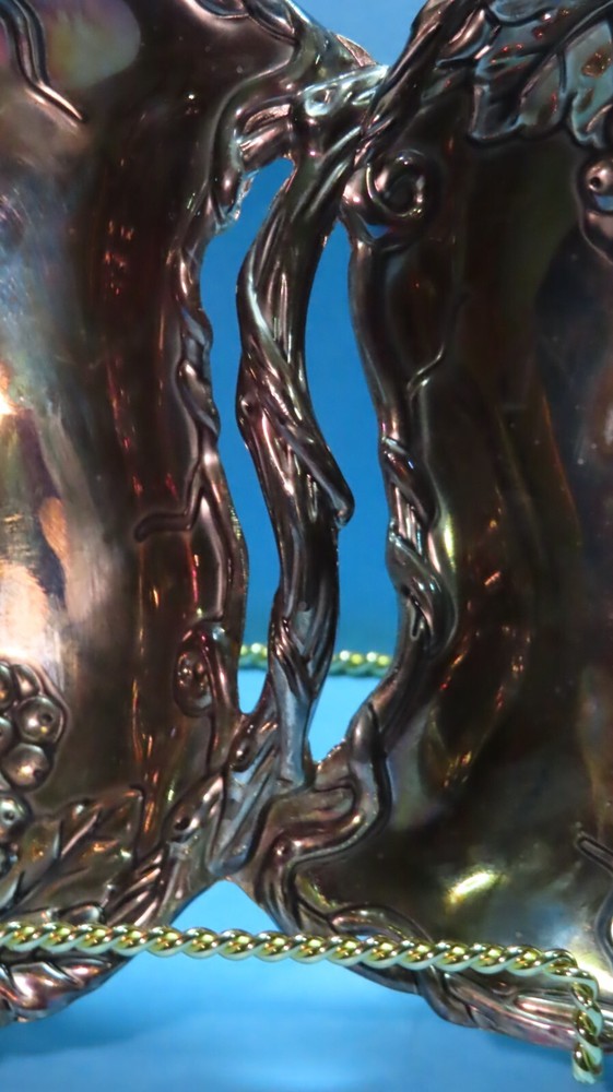 Vintage Godinger Silver Plated Grape Design Double Heart Serving Nut Fruit Dish