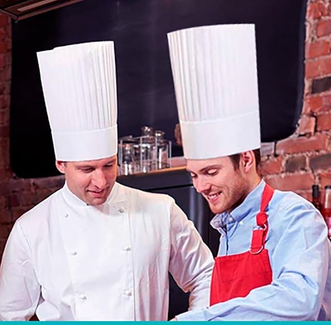 9-Inch Disposable White Paper Chef Hat Adjustable Toque 10-Pack