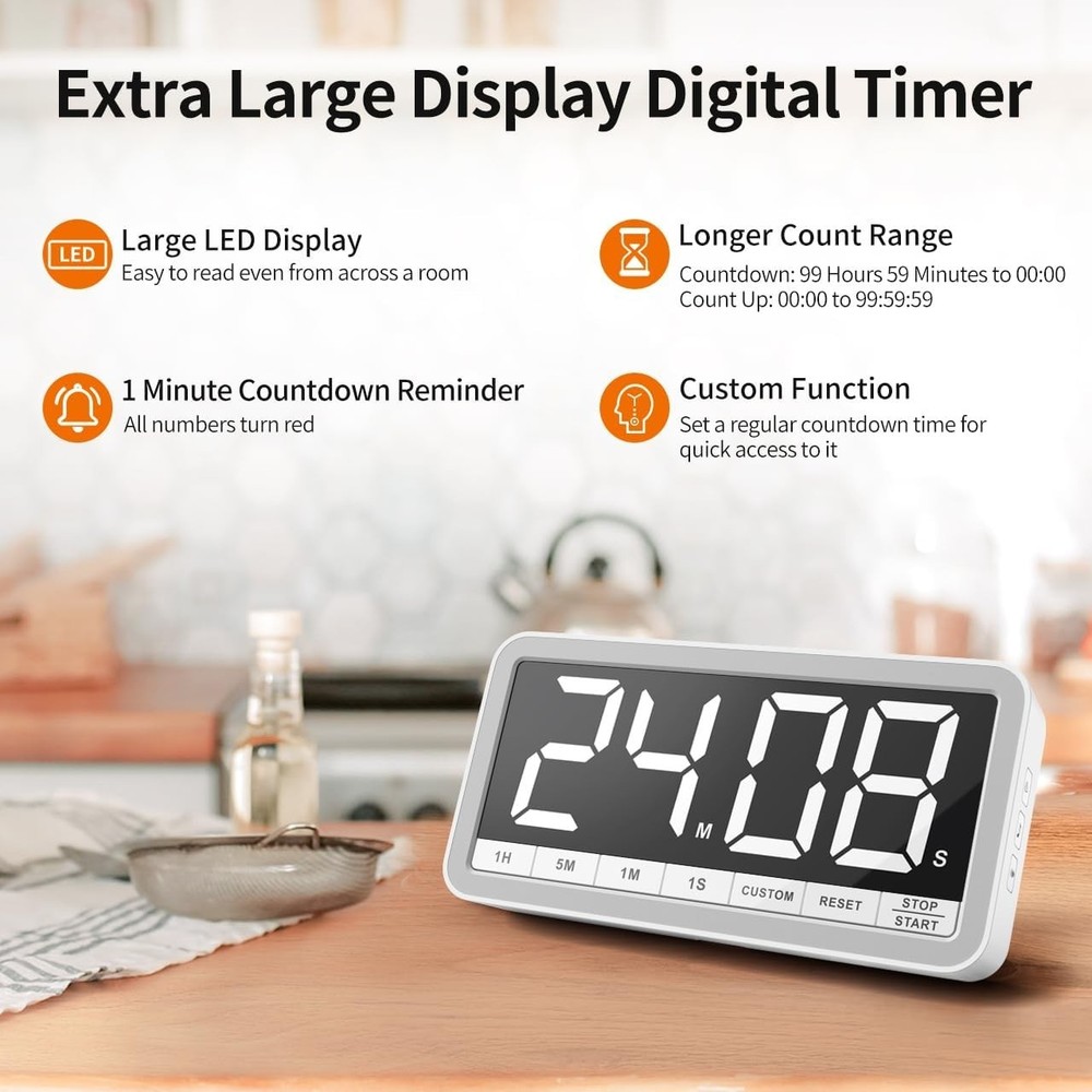 Portable Digital Timer with 7.8” Display & Rechargeable Battery - Cook & Learn