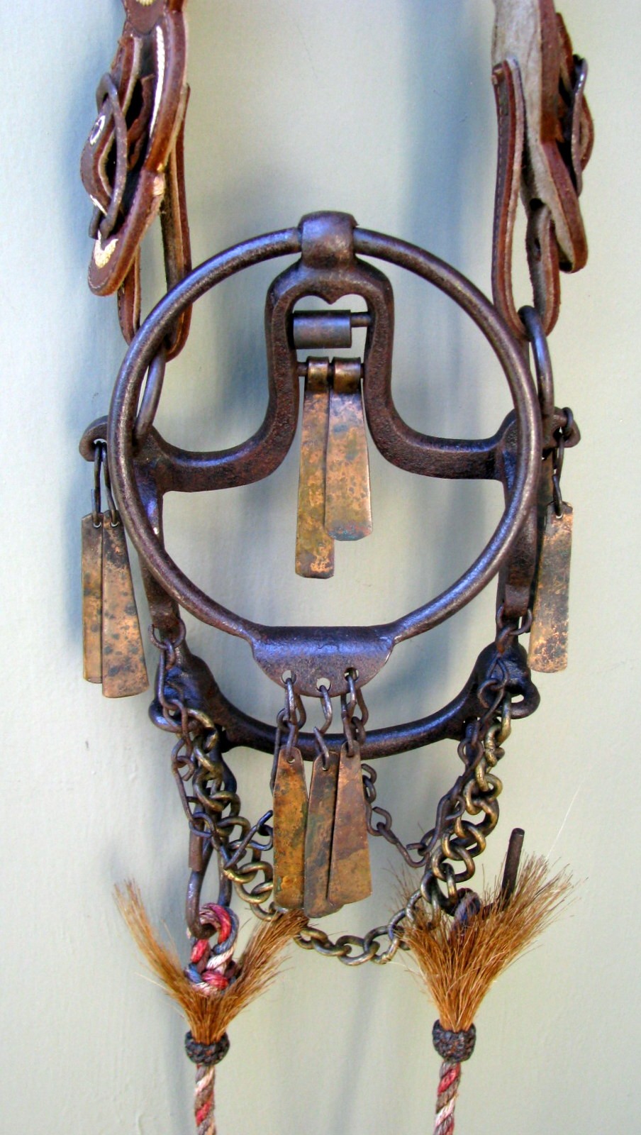 UNIQUE ANTIQUE COMPLETE CHILDS EMBROIDERED PONY HEADSTAL RING BIT REIN SET 1900