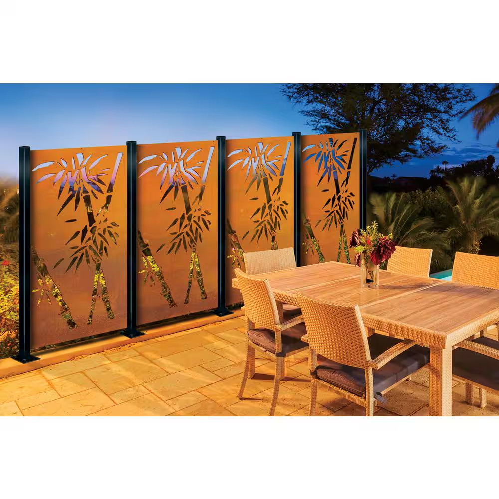 Bamboo 3 Ft. X 6 Ft. Oxy-Shield Weathered Steel Decorative Screen Panel in Rust