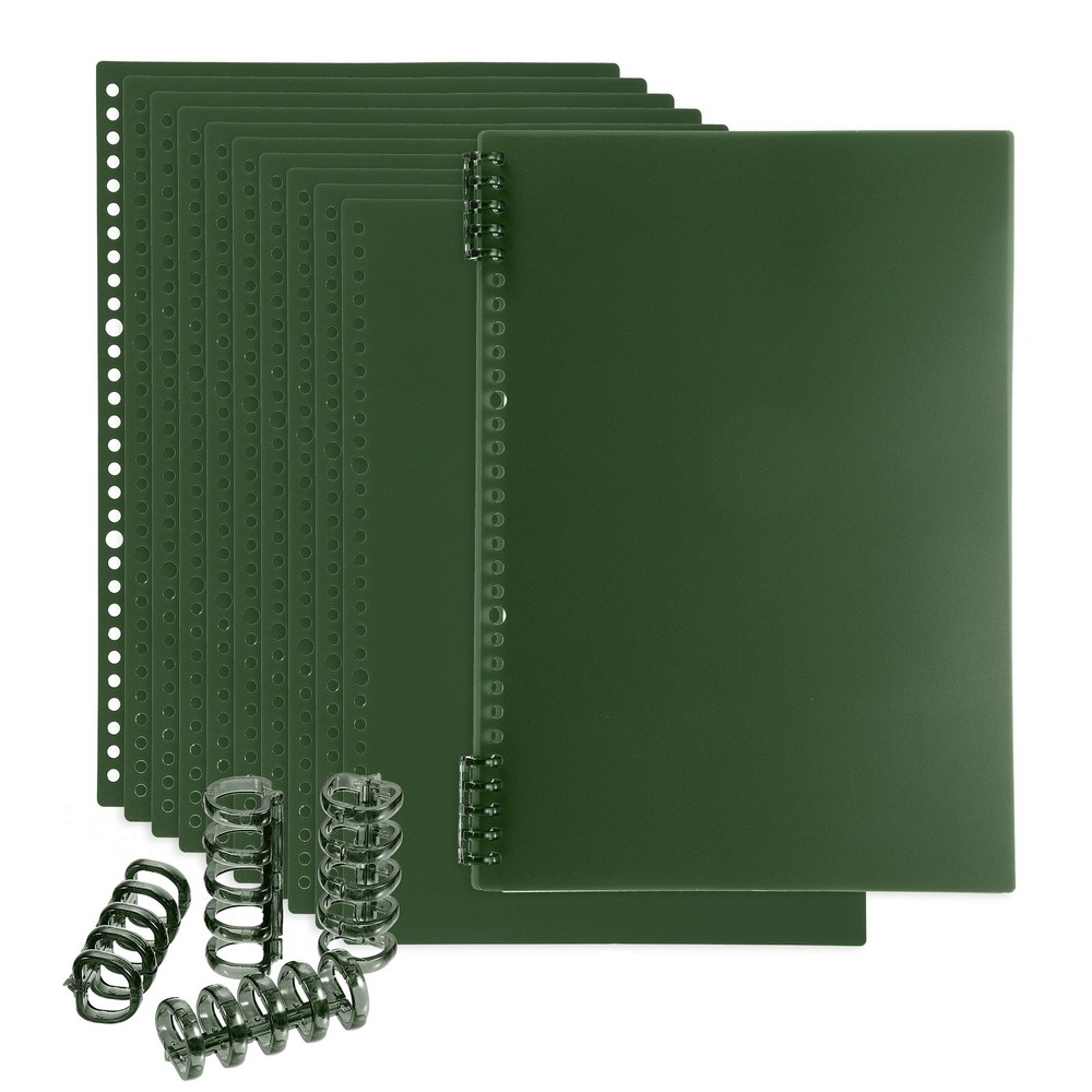 12 Pack A4 22 Mil Plastic Notebook Binder Covers with Binding Comb, Dark Green