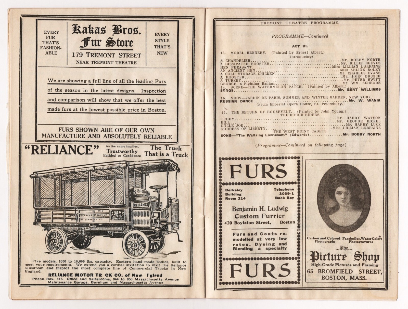 Fanny Brice (Debut) "ZIEGFELD FOLLIES of 1910" Bert Williams 1911 Boston Program