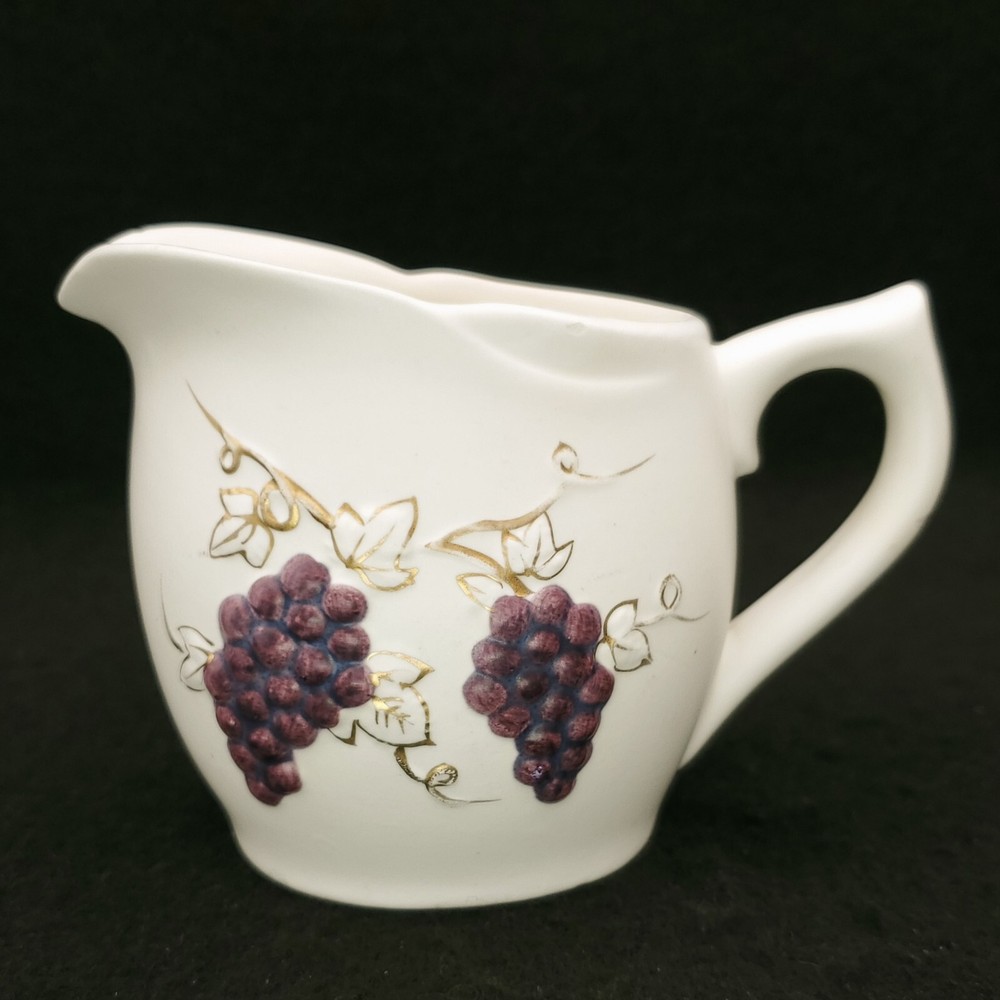 Vintage 2 Napco Bone White Ceramic Pitchers Grape Vine