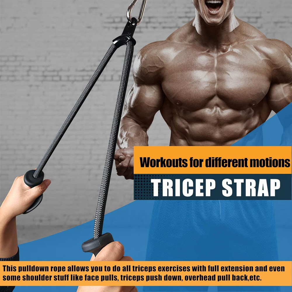 Ergonomic Tricep Rope Pull down Attachment, Gym Cable Attachment, Pull down Rope