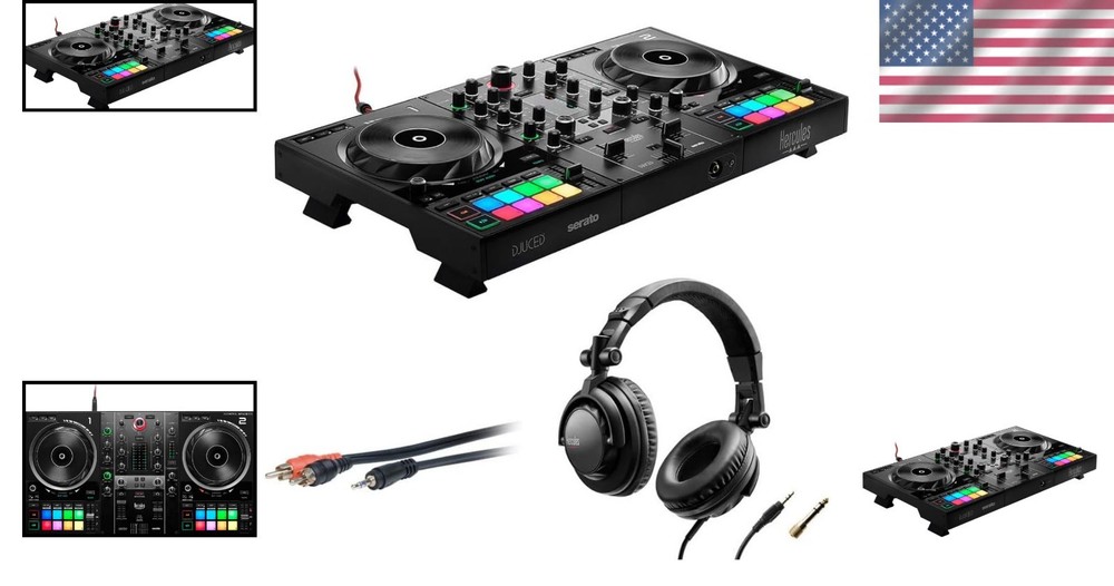 DJControl 500 USB DJ Controller with HDP DJ45 Headphones & RCA Cable Bundle