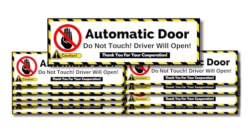 Caution Automatic Door, Do Not Open Warning Vinyl Signs for Vehicles, 10 Pack