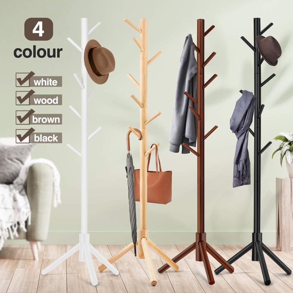 Coat Rack, Freestanding Coat Rack with 8 Hooks and 3 Adjustable Size Tree Coa...