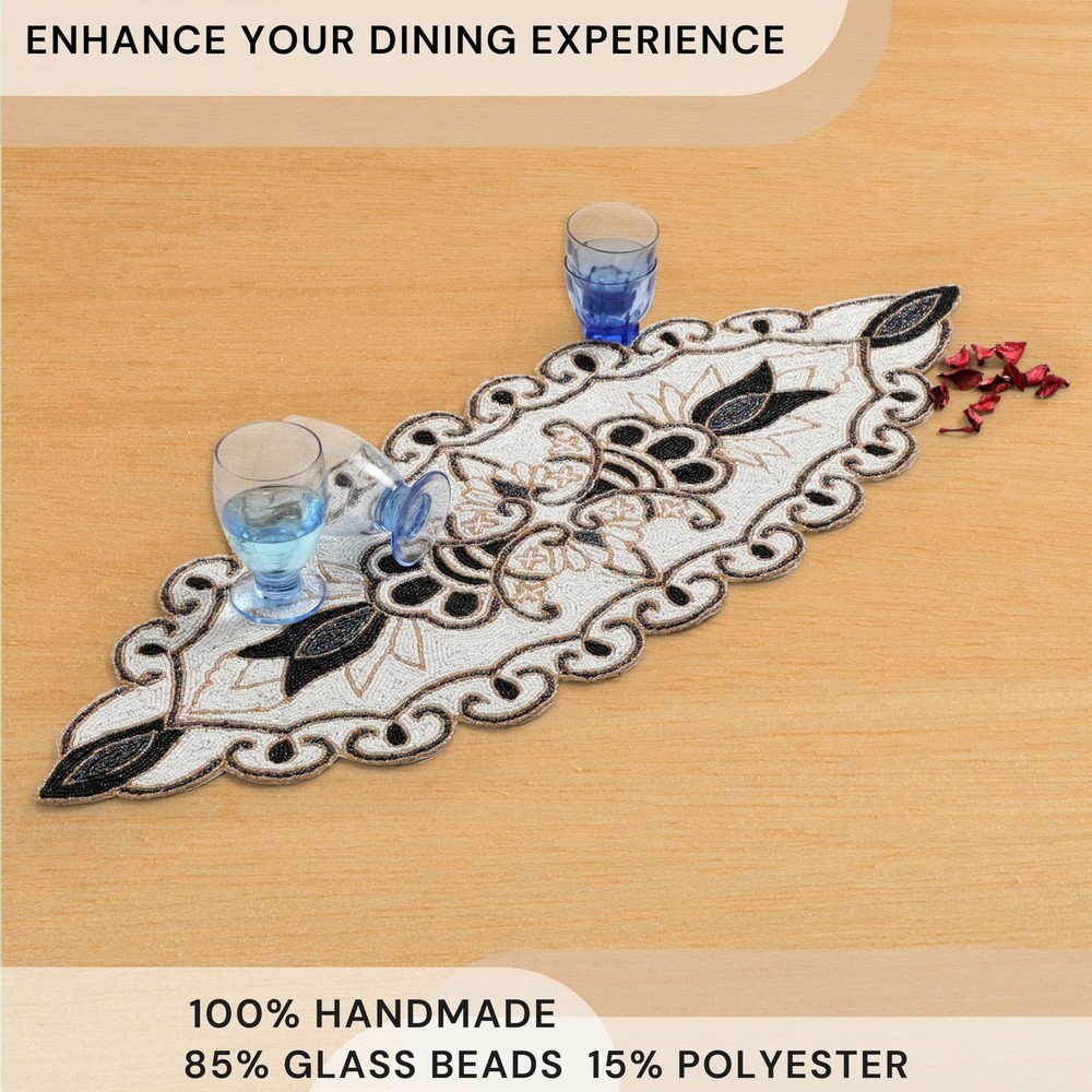 CLEENTABLE 36" Decorative Beaded Table Runner - Handcrafted Floral Design wit...