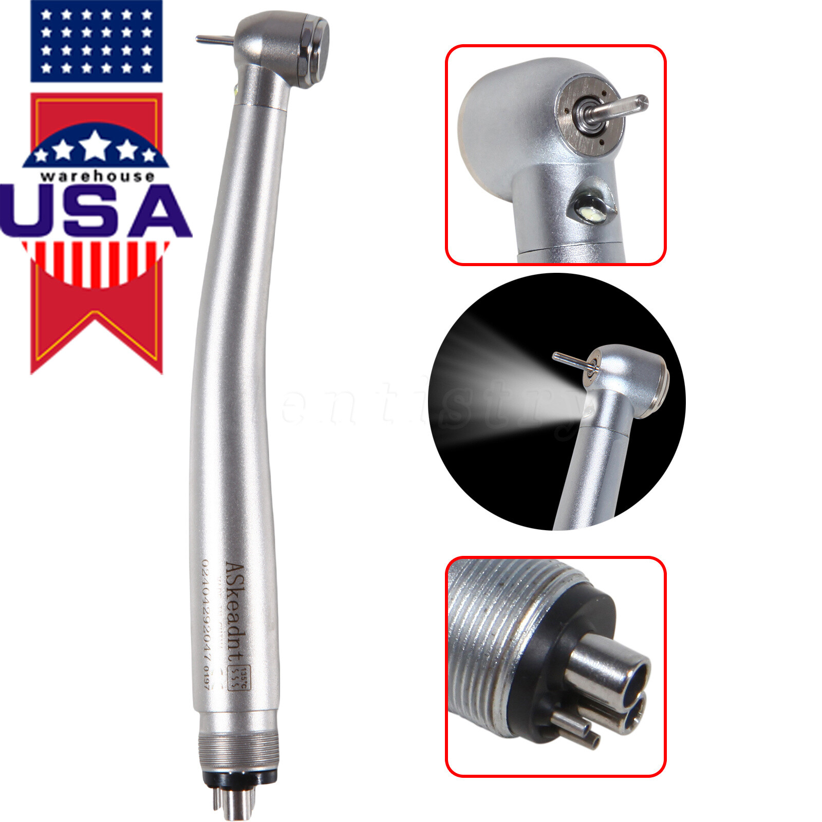 Pieza de mano alta velocidad de fibra óptica LED dental estilo NSK 4 agujeros