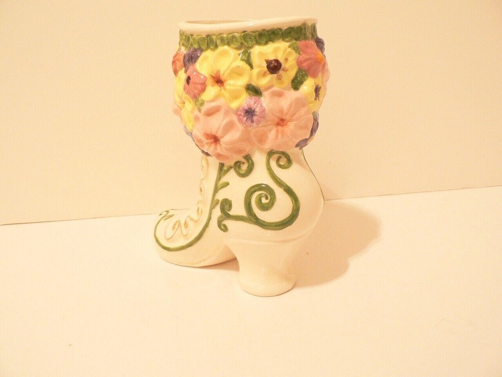 Pottery Boot Vase Hand Painted (S0