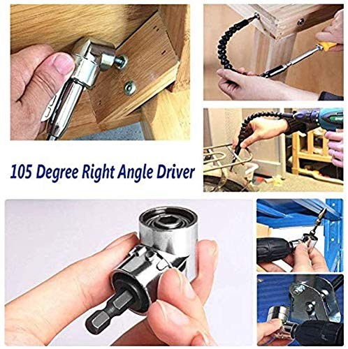 105 Degree Right Angle Driver Extension Power Screwdriver Drill Silver