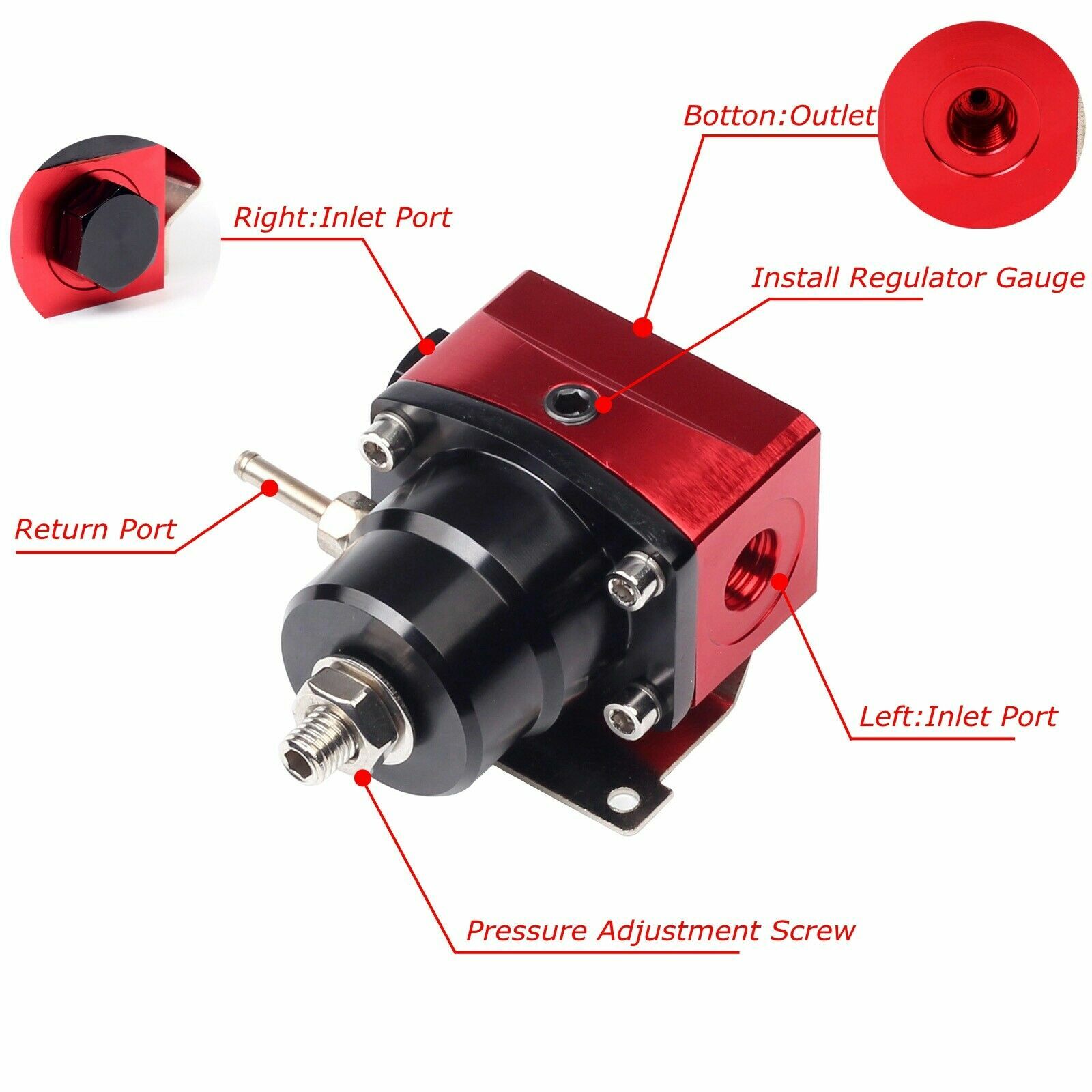 Black-Red Adjustable Fuel Pressure Regulator Kit Oil 0-100psi Gauge -6AN AN6