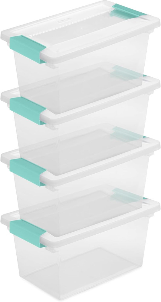 Clip Box, Stackable Clear Plastic Bins with Latching Lids, Medium - Writi