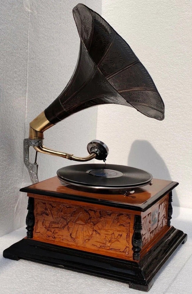 Vintage Brass HMV Gramophone – Working Wind-Up Phonograph Player