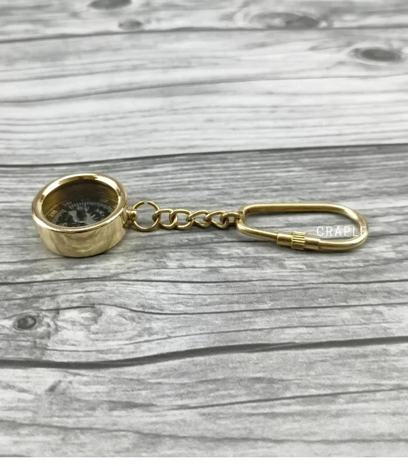 Miniature Working Brass Compass Keychain Handmade Navigation Small Portable Outd