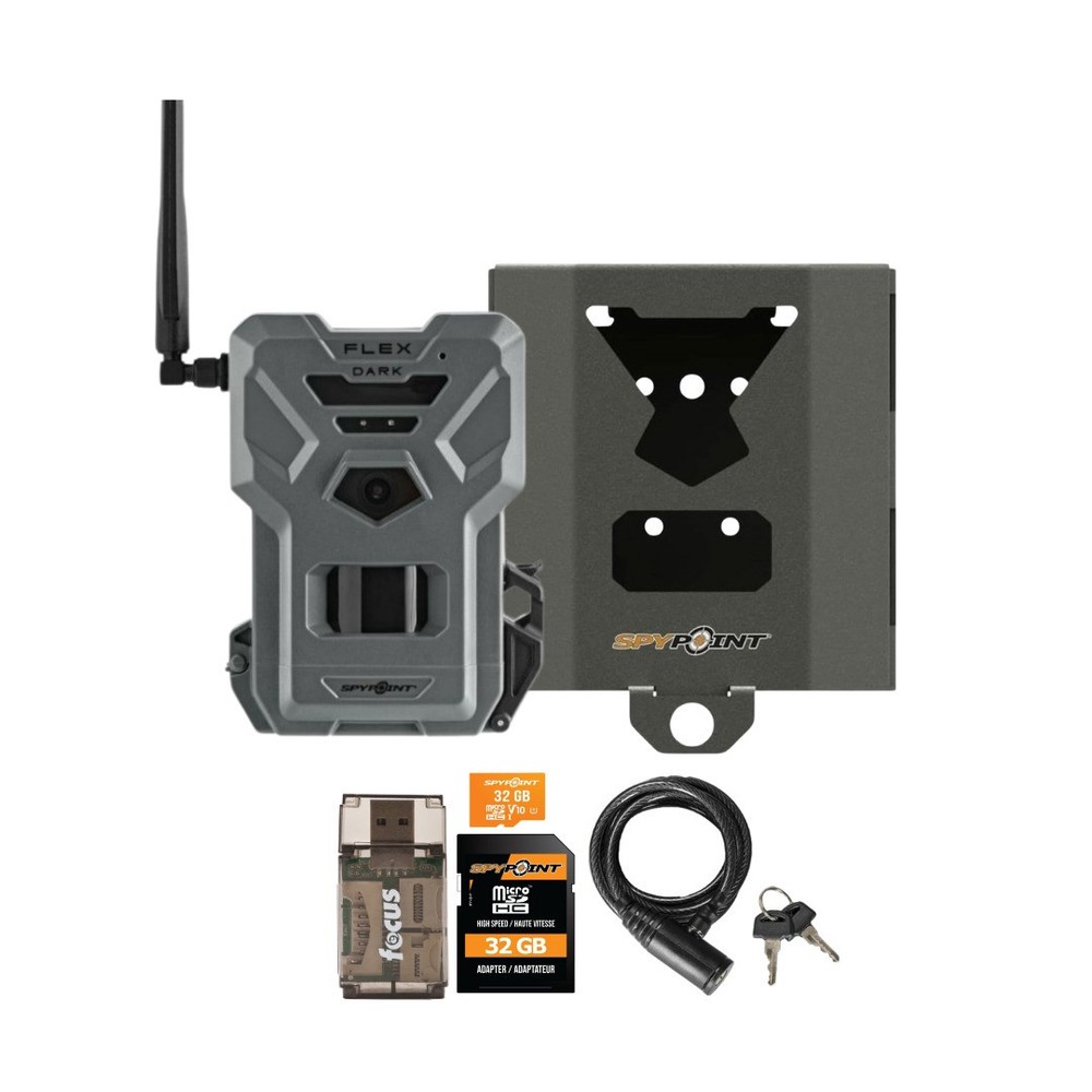 Spypoint FLEX DARK GPS Enabled Gray Cellular Trail Camera and Memory Card Bundle