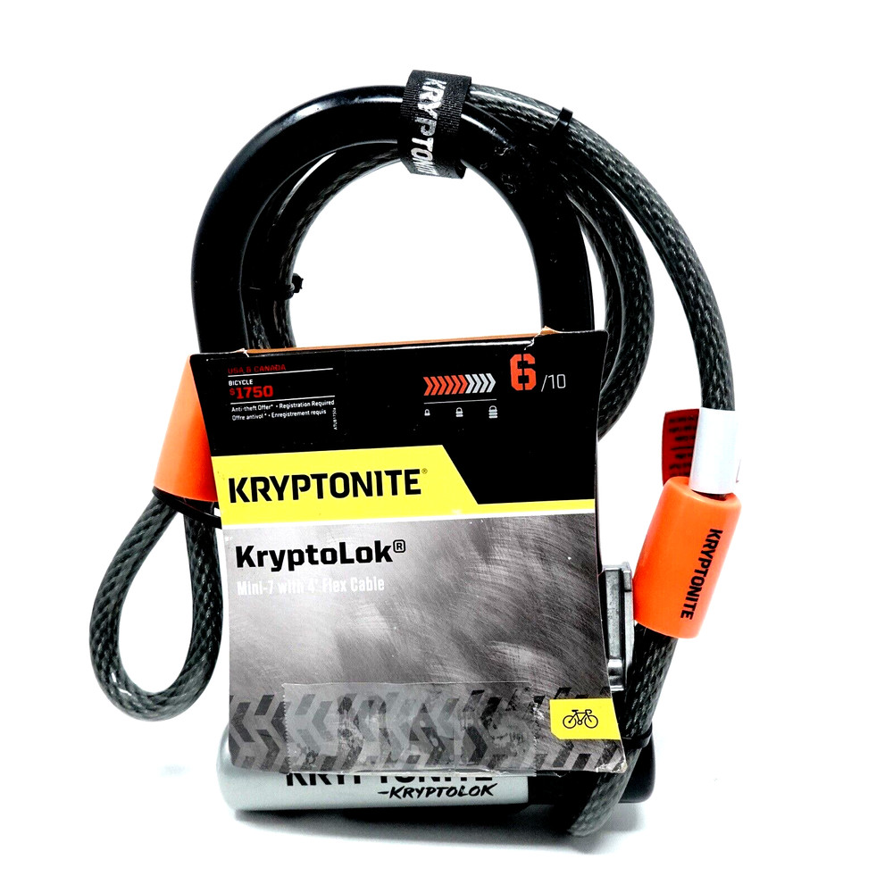 Kryptonite KryptoLok U-Lock - 3.25 x 7", Keyed, Black, Includes 4' cable