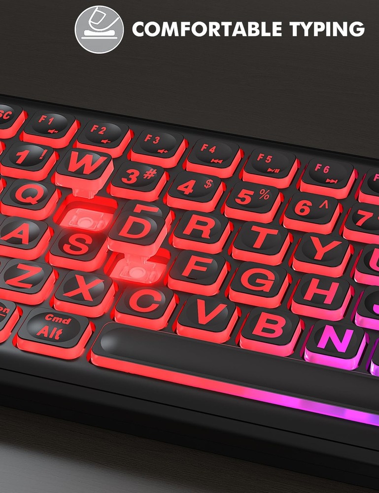 Wireless Keyboard and Mouse Combo - Large Print, RGB Backlit, Oversize Light ...