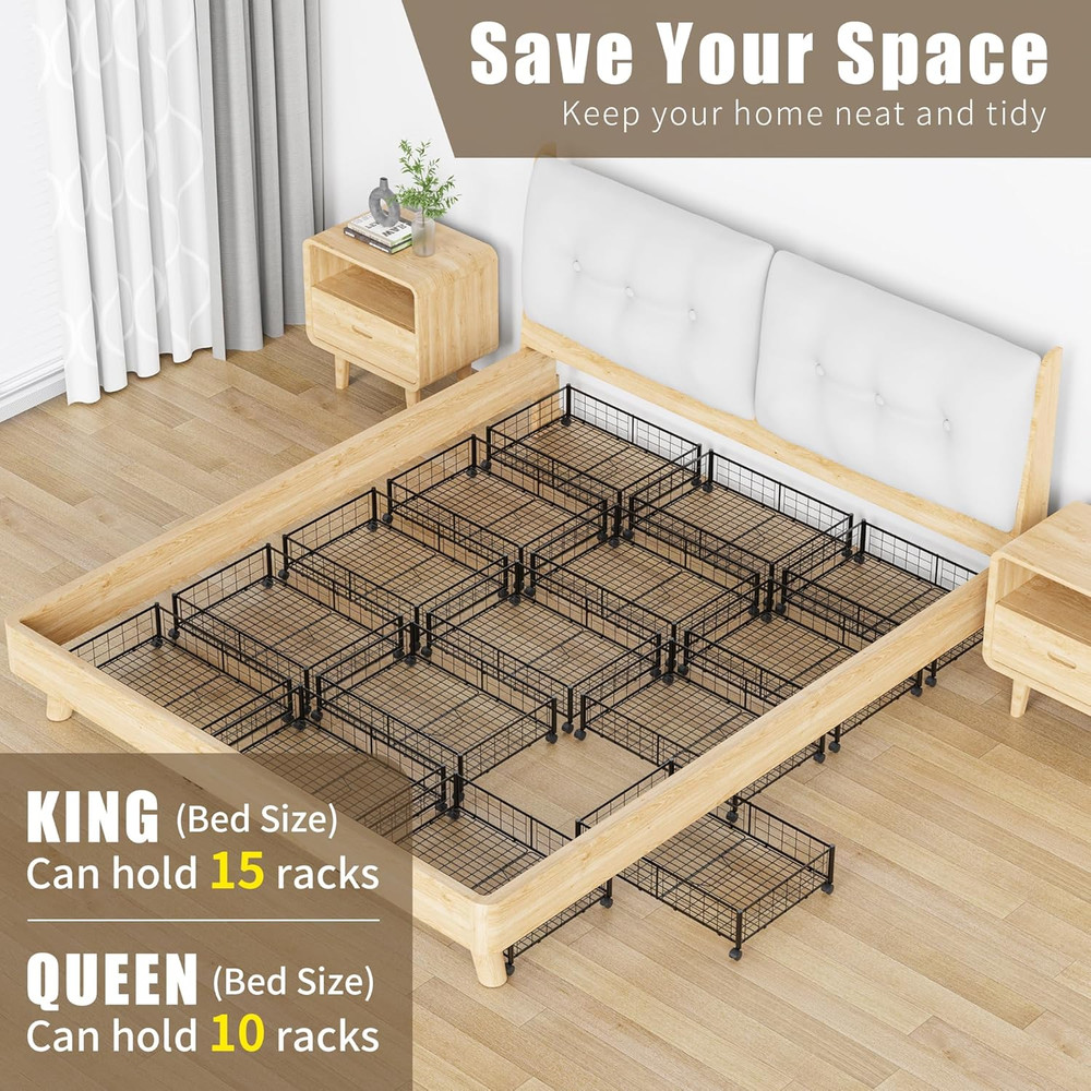 Under Bed Storage with Wheels, 360° Rotating, No-Assembly Underbed Storage Conta