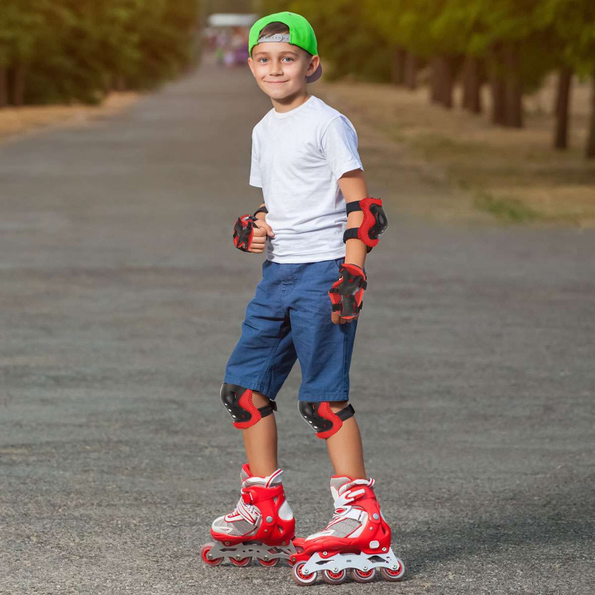 6Pcs Kids Hand Knee Wrist Guard Elbow Pads Set for Scooter Skateboard Protector